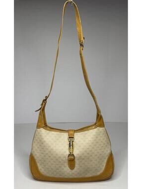 GUCCI Jackie 1961 GG Ivory Canvas Brown Leather Authentic Shoulder Bag P157
